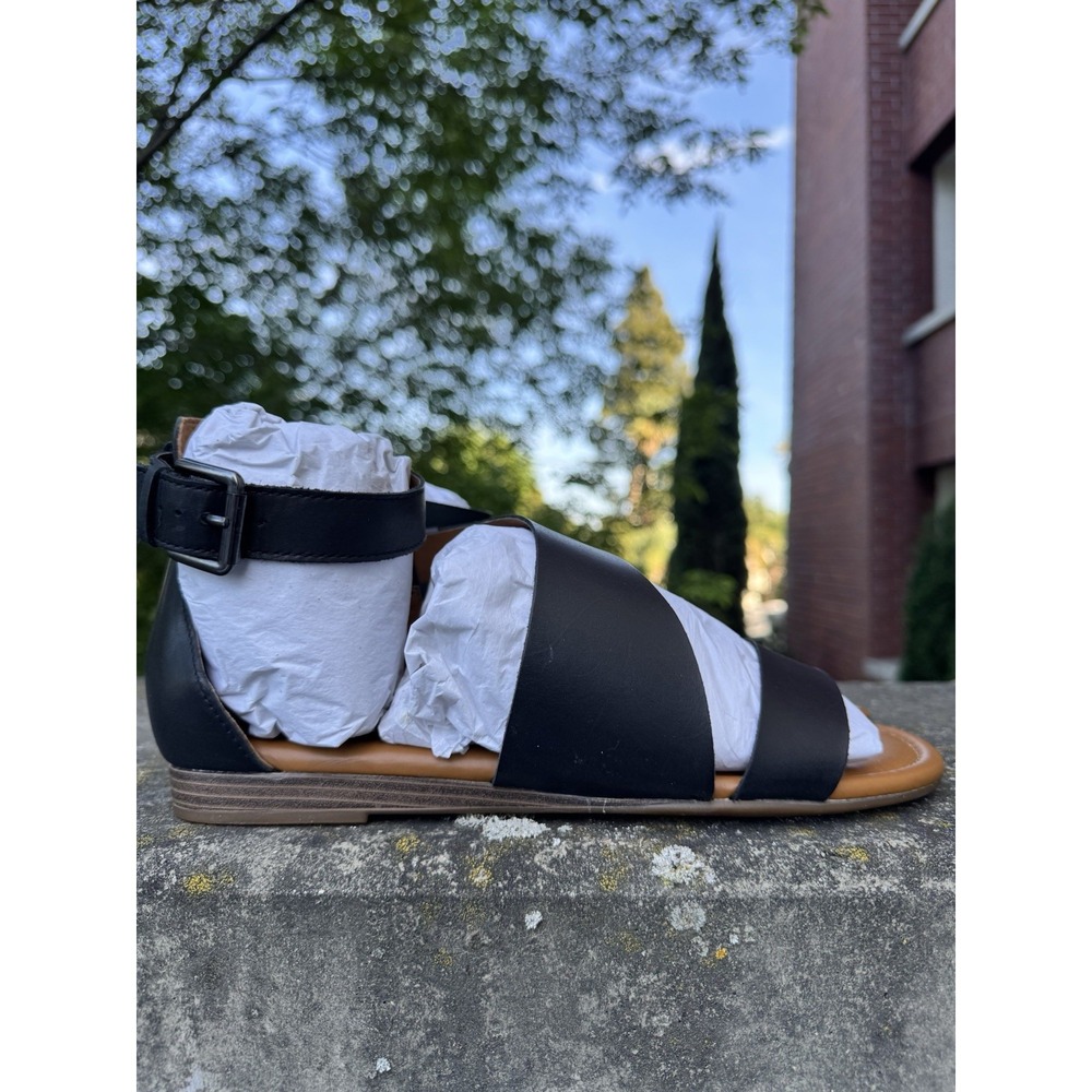 Franco Sarto Griffith Black Leather Strappy Flat Ankle Strap Sandals 11 M